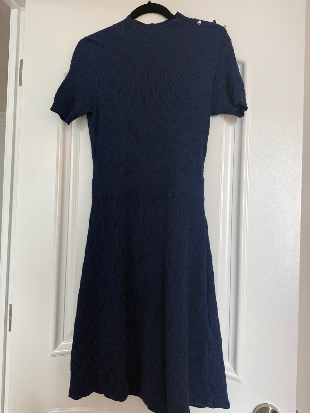 Boss Navy Textured Short-Sleeve Midi Dress